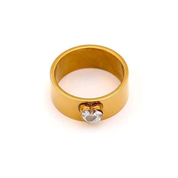 New 18K Gold Plated Solitaire Diamond Heart Ring - Picture 6 of 11